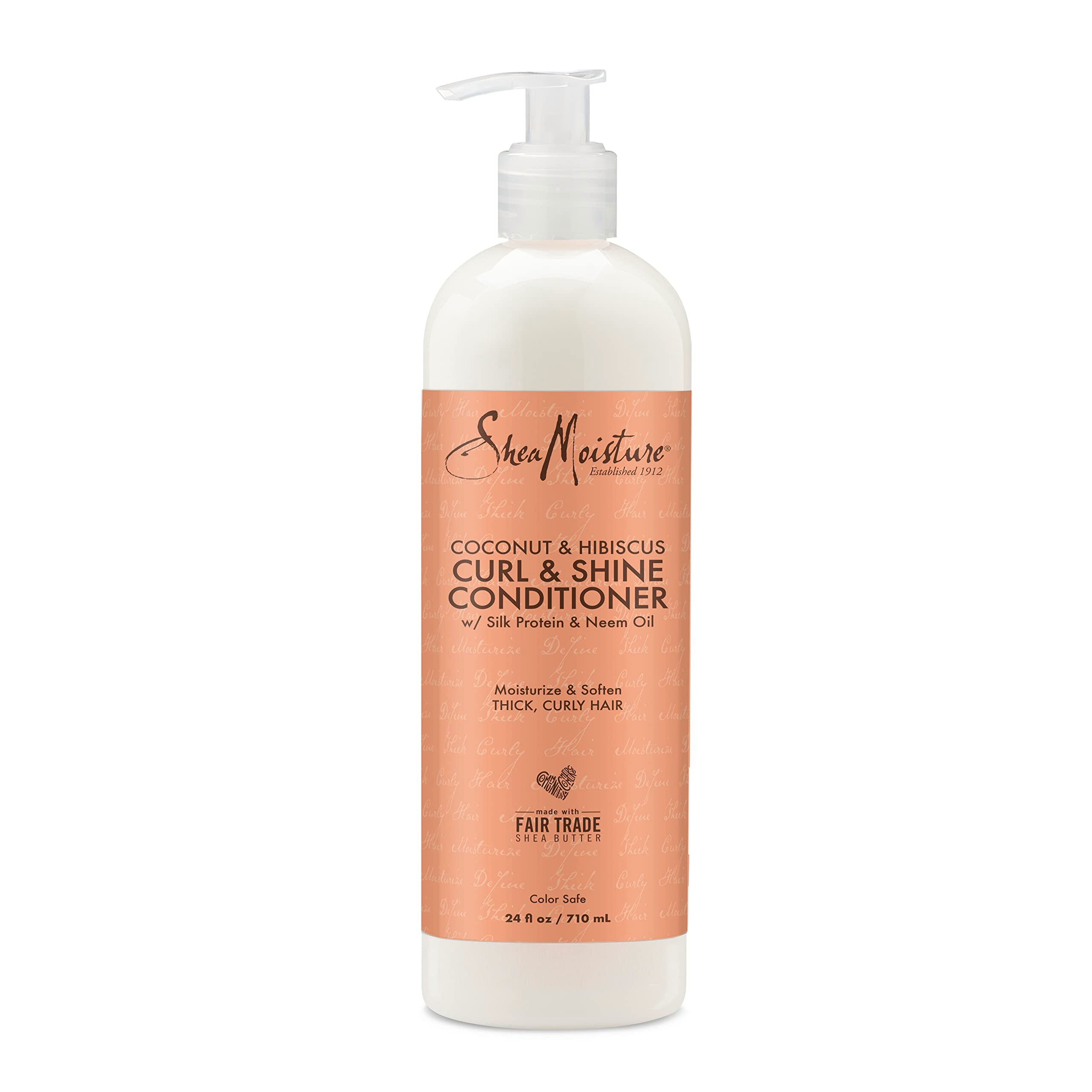 SheaMoisture Curl & Shine Conditioner Coconut & Hibiscus, for Thick, Curly Hair, to Moisturize & Soften, 24 oz